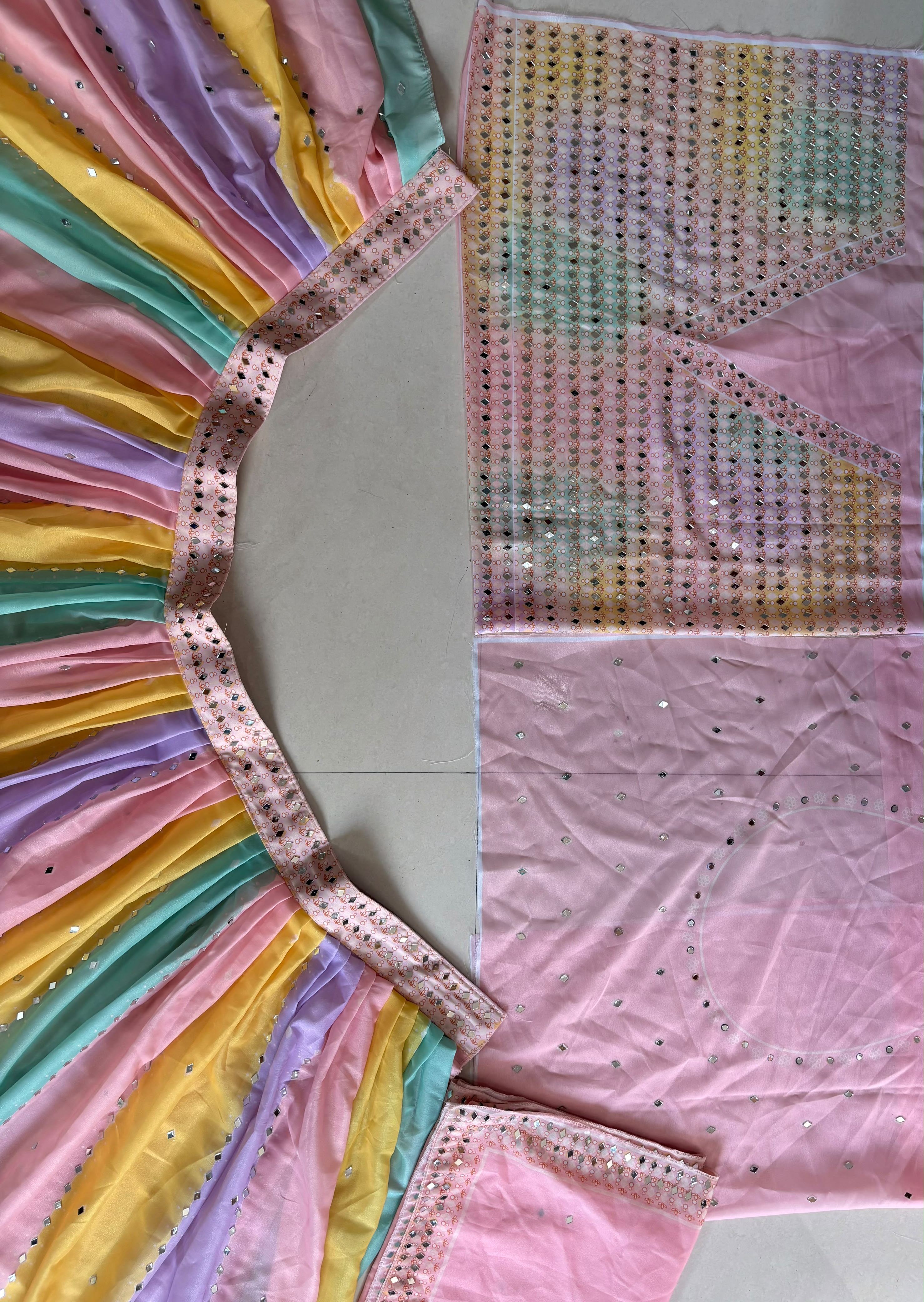 Faux Georgette wedding and engagement lehenga with real mirror work
