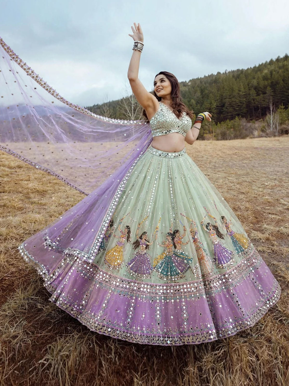 Girls lehenga choli with Faux Georgette mirror work