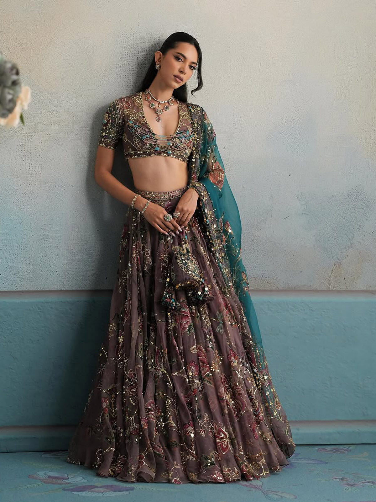 Faux Georgette digital print sequin lehenga choli for women