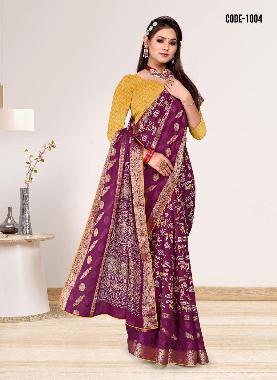 Purple color Jacquard Butta Soft cotton saree with blouse for women - 14039