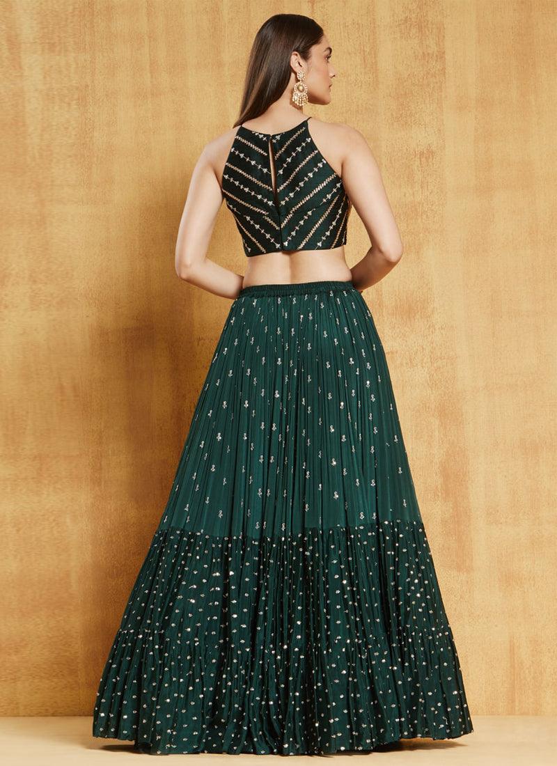 Bottle green designer ruffle wedding lehenga choli