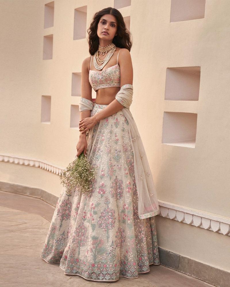 Cream color georgette embroidery lehenga choli