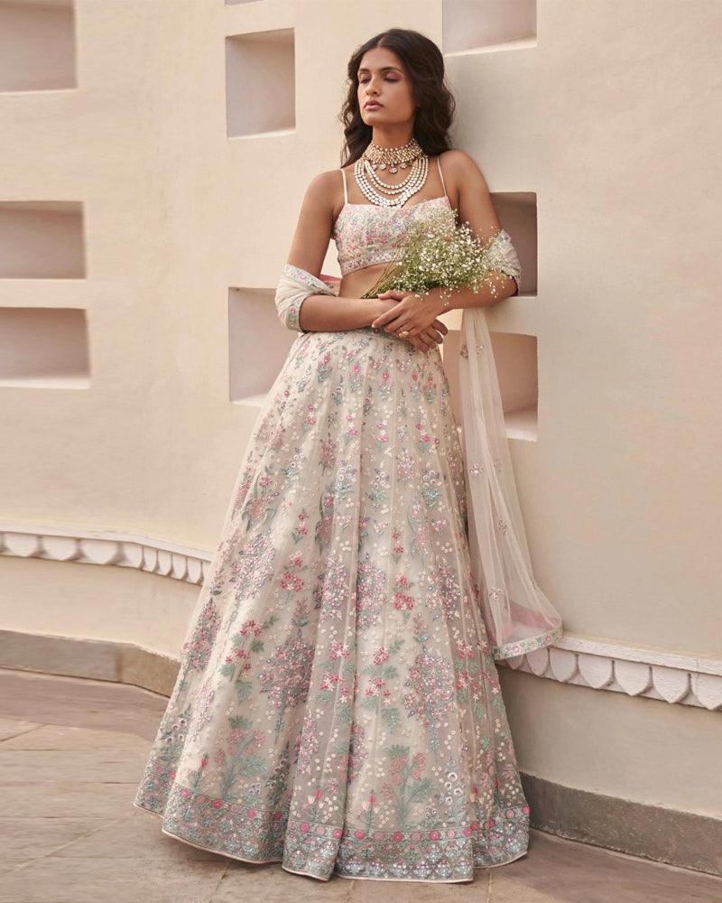 Cream color georgette embroidery lehenga choli