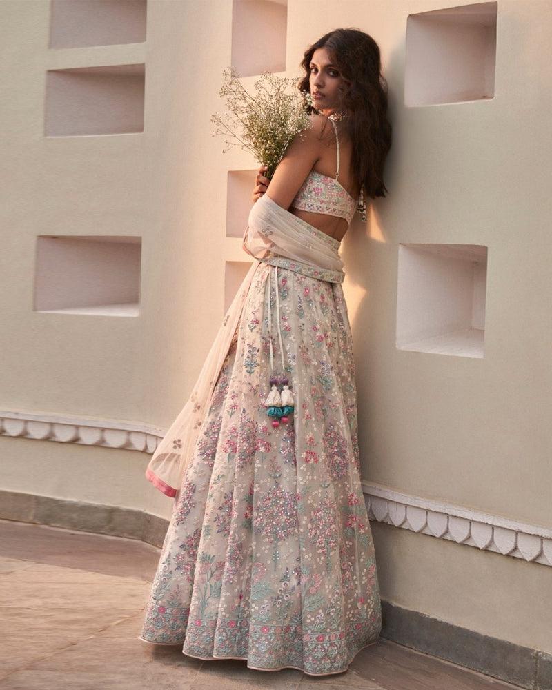 Cream color georgette embroidery lehenga choli