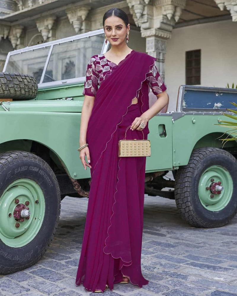 Faux Georgette arc border fancy saree