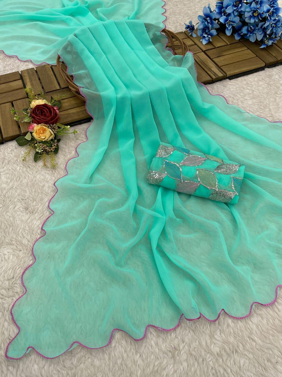 Faux Georgette arc border fancy saree