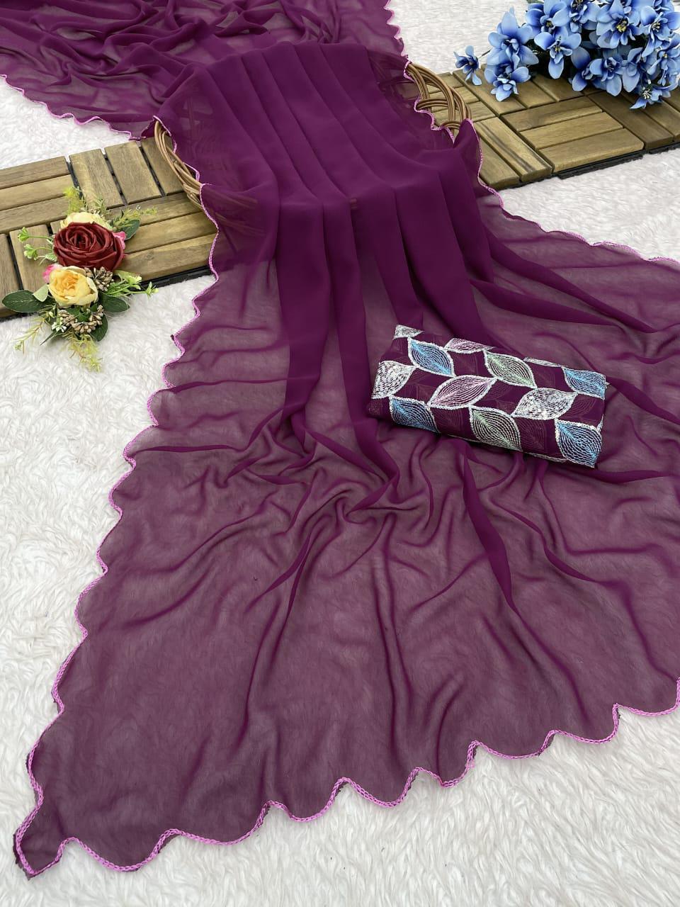 Faux Georgette arc border fancy saree