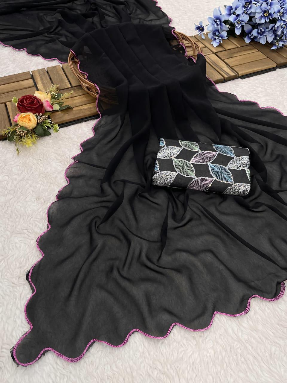 Faux Georgette arc border fancy saree