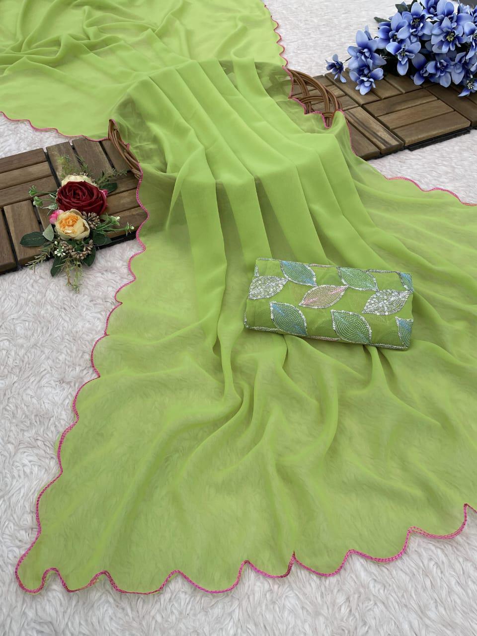 Faux Georgette arc border fancy saree