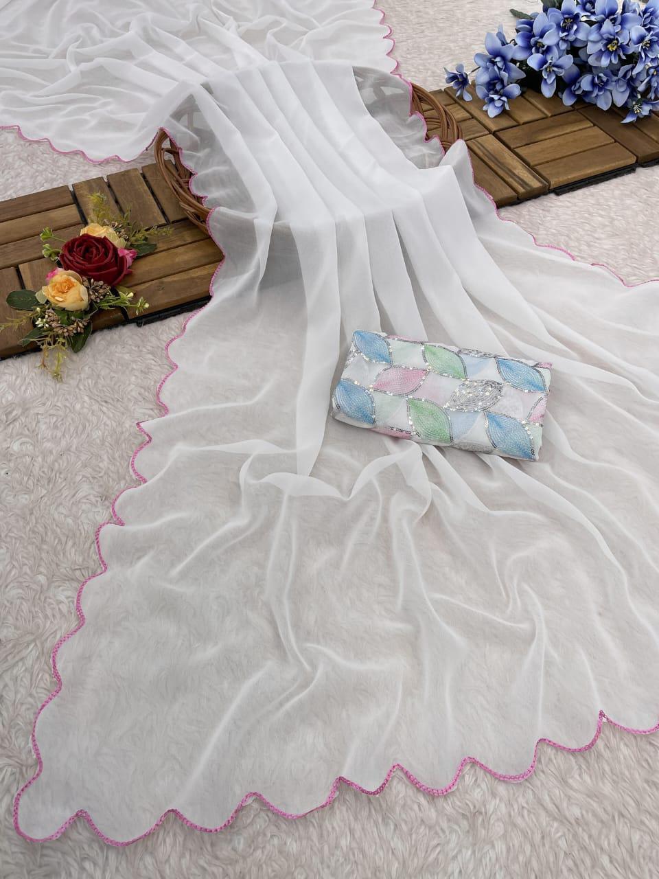 Faux Georgette arc border fancy saree