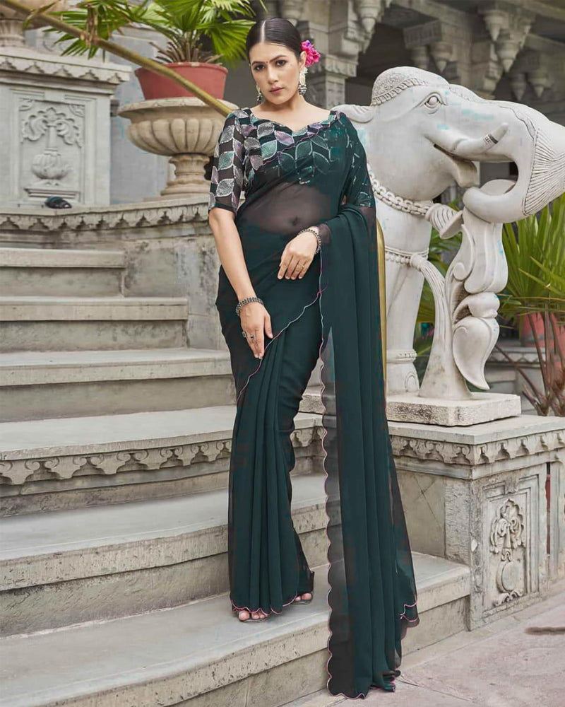 Faux Georgette arc border fancy saree