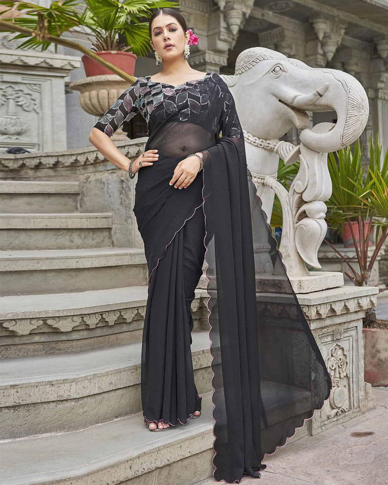 Faux Georgette arc border fancy saree