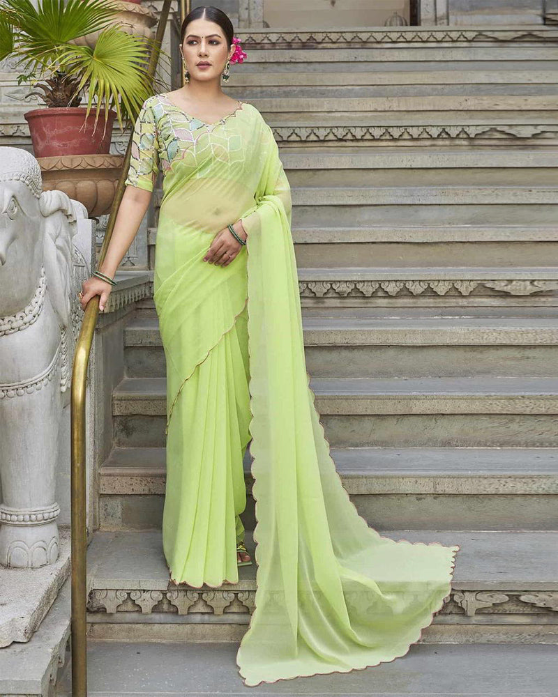 Faux Georgette arc border fancy saree