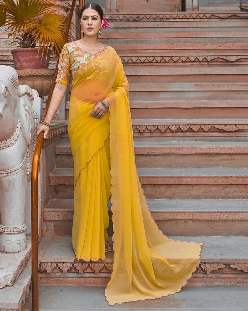 Faux Georgette arc border fancy saree