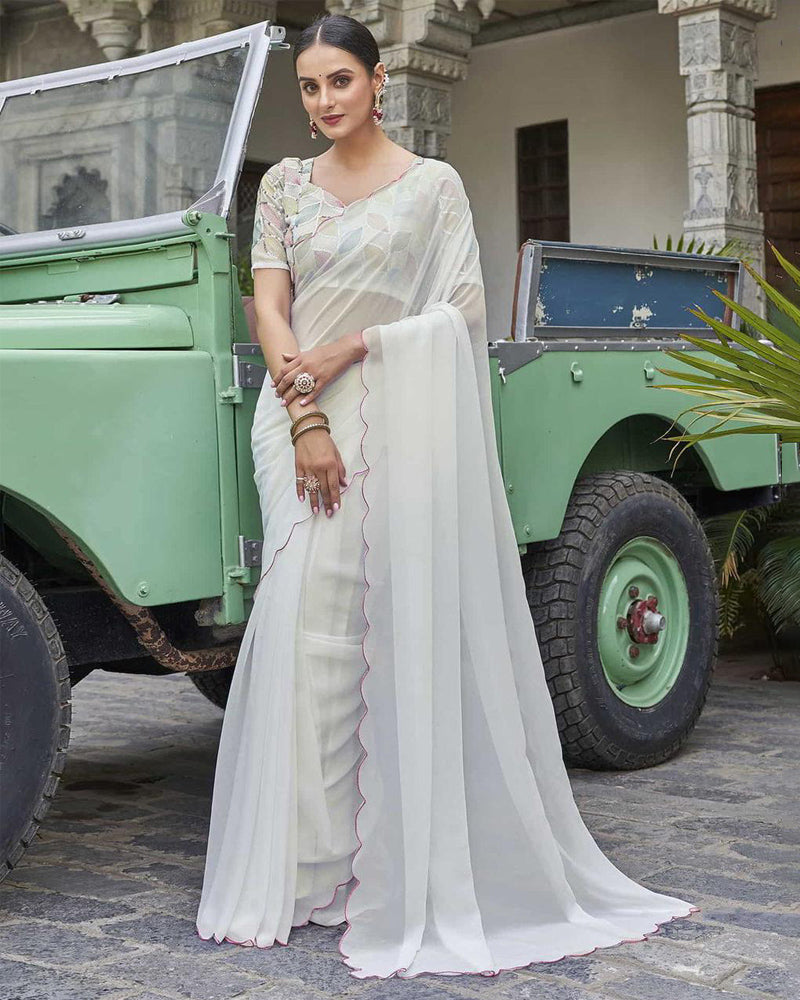 Faux Georgette arc border fancy saree