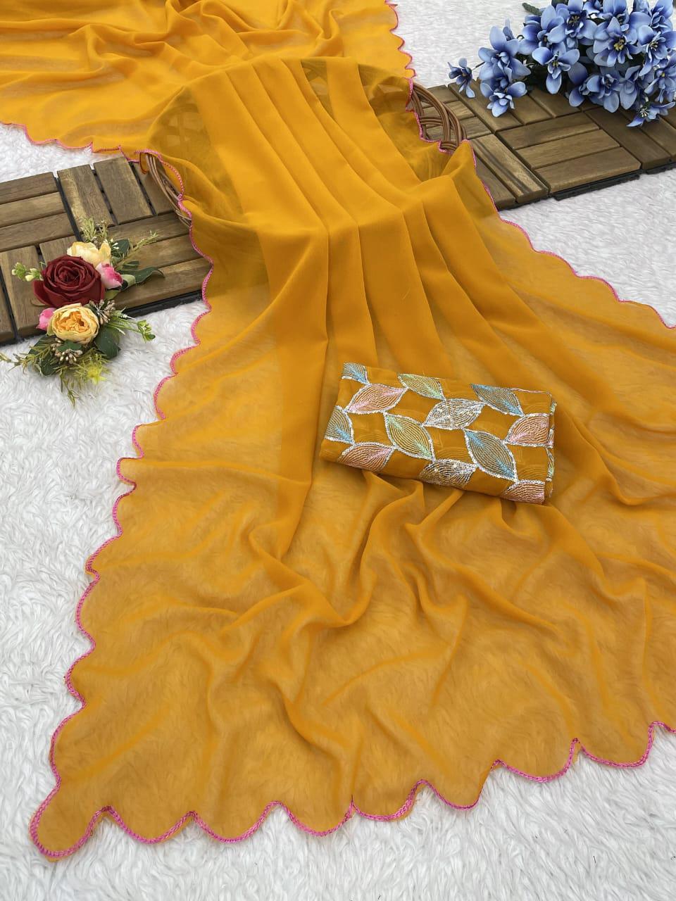 Faux Georgette arc border fancy saree