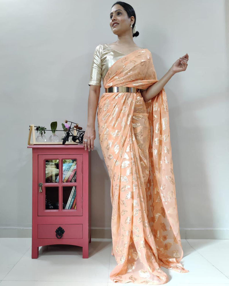 Golden leaf Georgette 1 Minute Ready to wear sarees