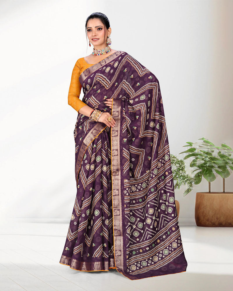 Violet color Zari Weaving Jacquard border Viscose saree with blouse for women - 13508