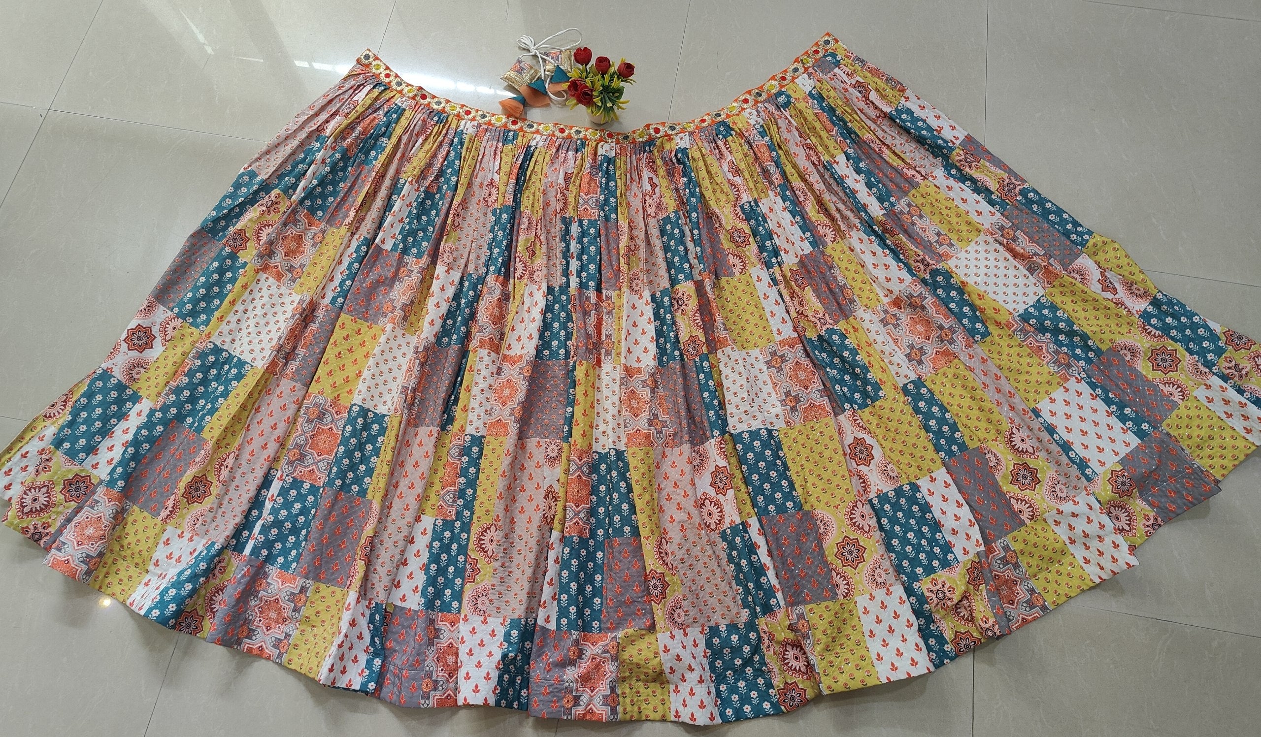 Multicolor Printed Silk Lehenga Choli for Women | Navratri Wear