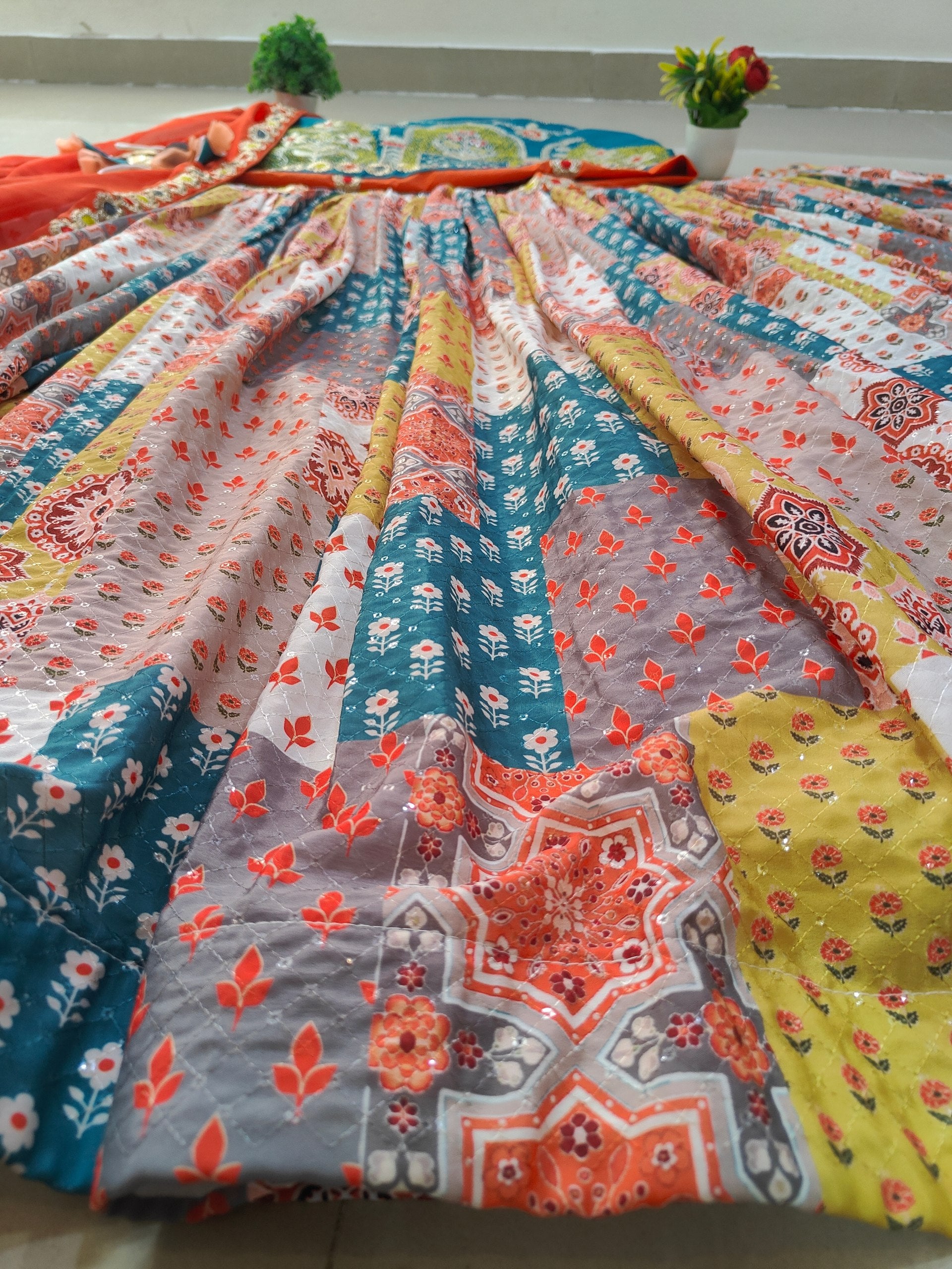 Multicolor Printed Silk Lehenga Choli for Women | Navratri Wear