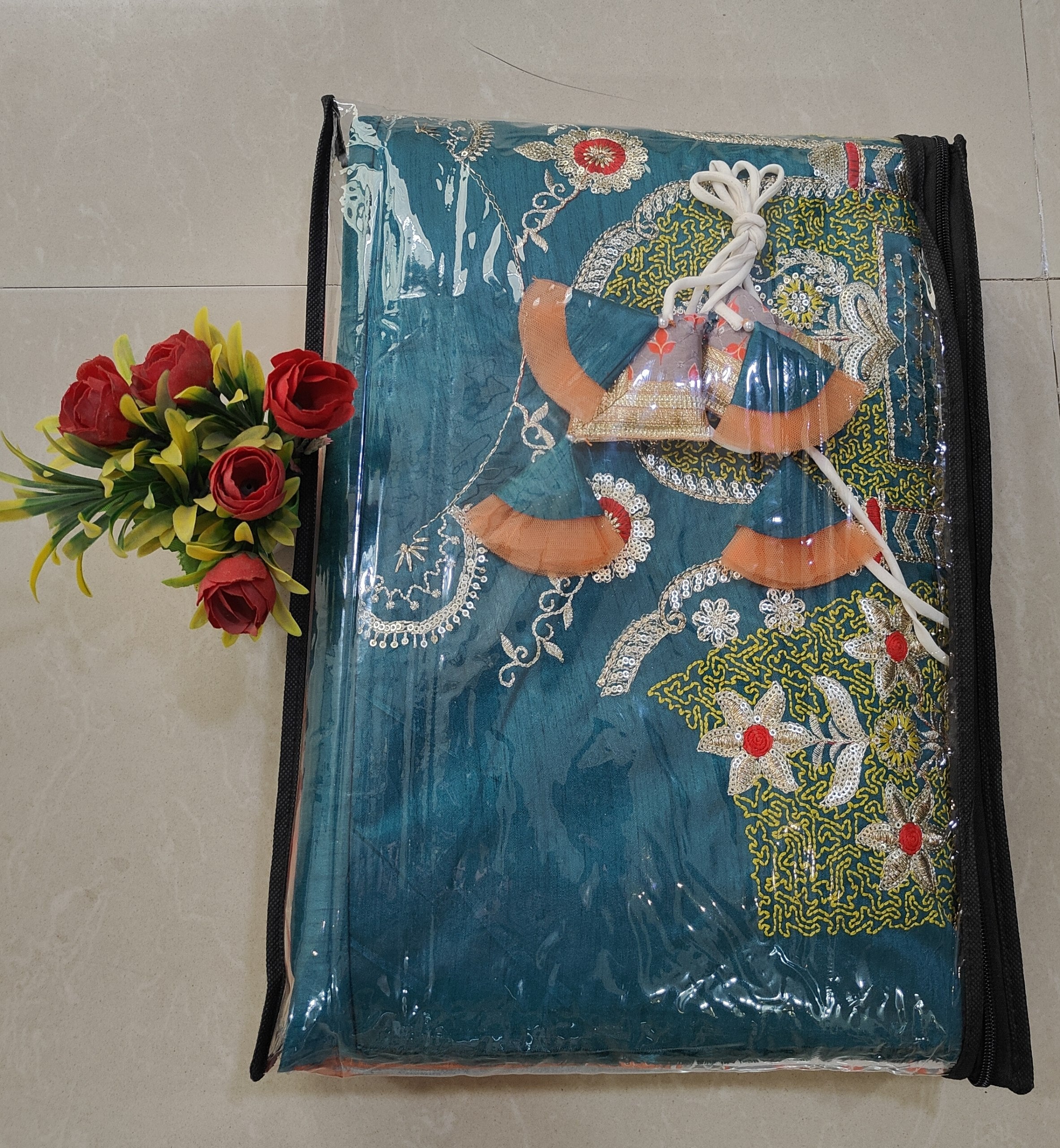 Stylish multicolor lehenga for women with printed silk, 3MM sequin embroidery, cancan and canvas, customizable Banglori Silk blouse and Rust dupatta.