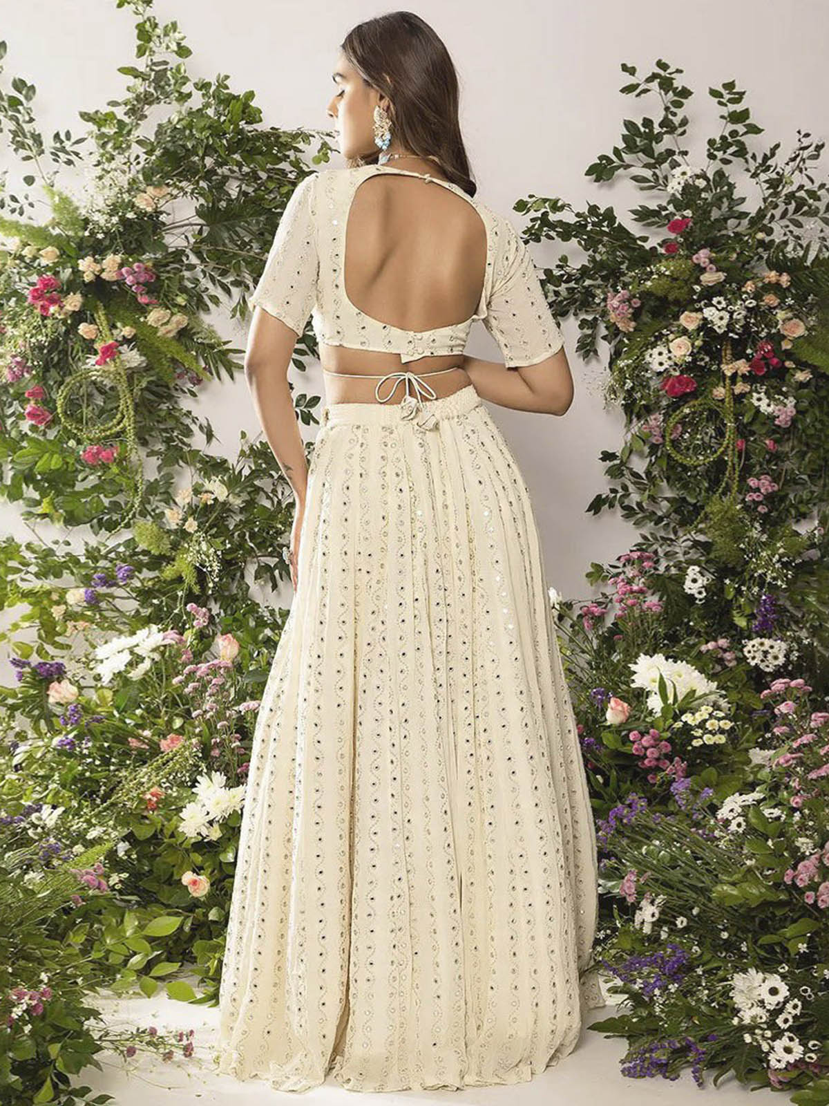Stylish wedding lehenga choli for women with Faux Georgette fabric, 5MM sequins, embroidered blouse fabric and a graceful 4.25-meter flare.