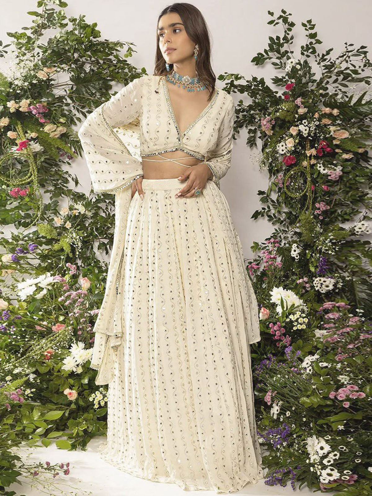 Find the best lehenga for women and girls with premium Faux Georgette, sequin embroidery, customizable blouse, stitched dupatta and elegant flair.