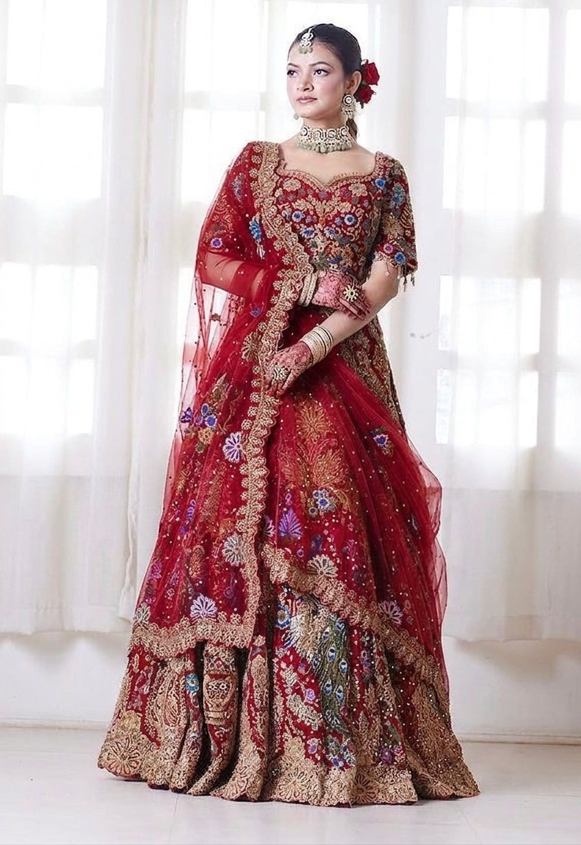 Buy a beautiful wedding lehenga choli in Fox Georgette with sequins embroidery, Can-Can and Canvas. Ideal for women, girls and festive occasions.