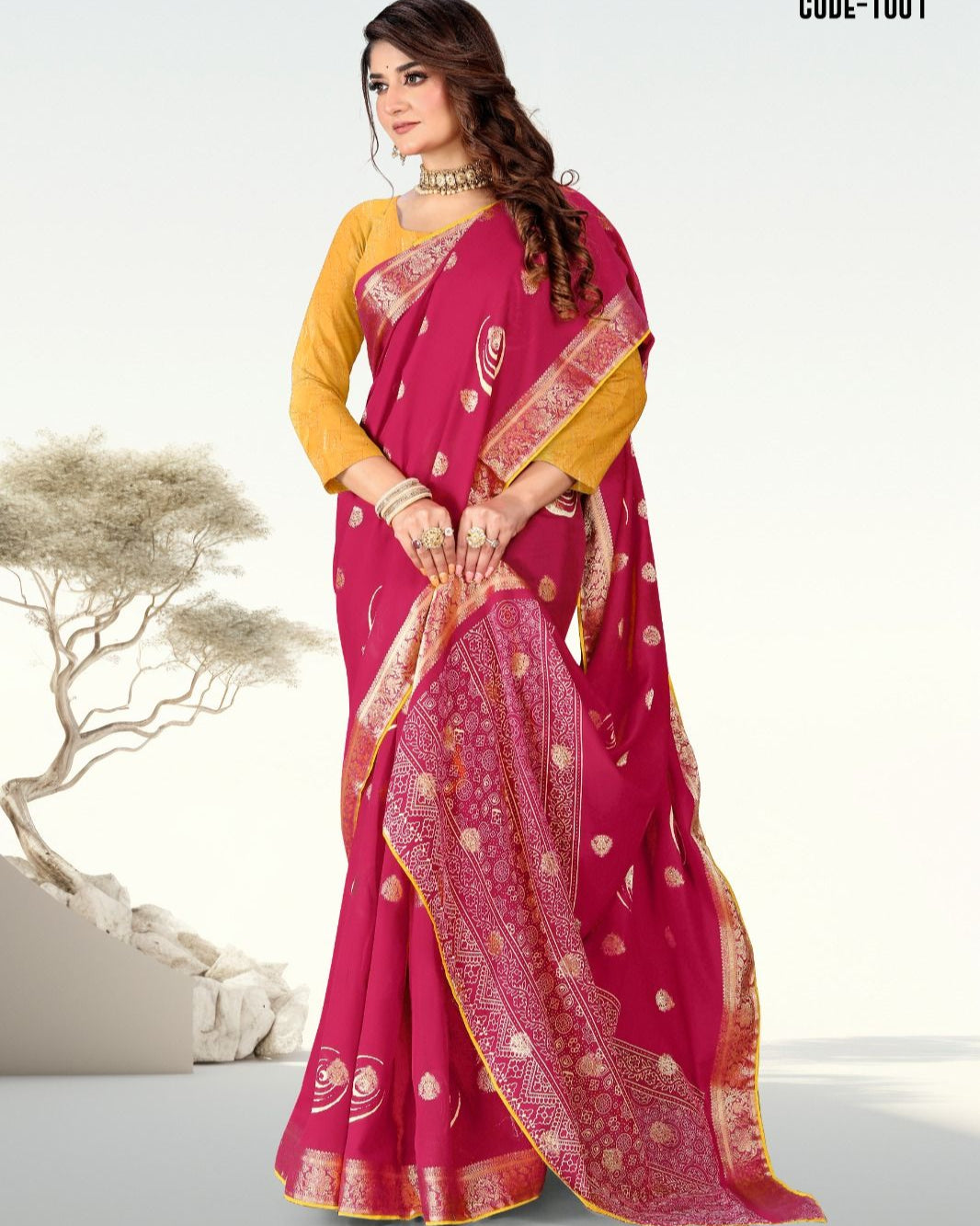 Pink color Jacquard Butta Soft cotton saree with blouse for women - 13973