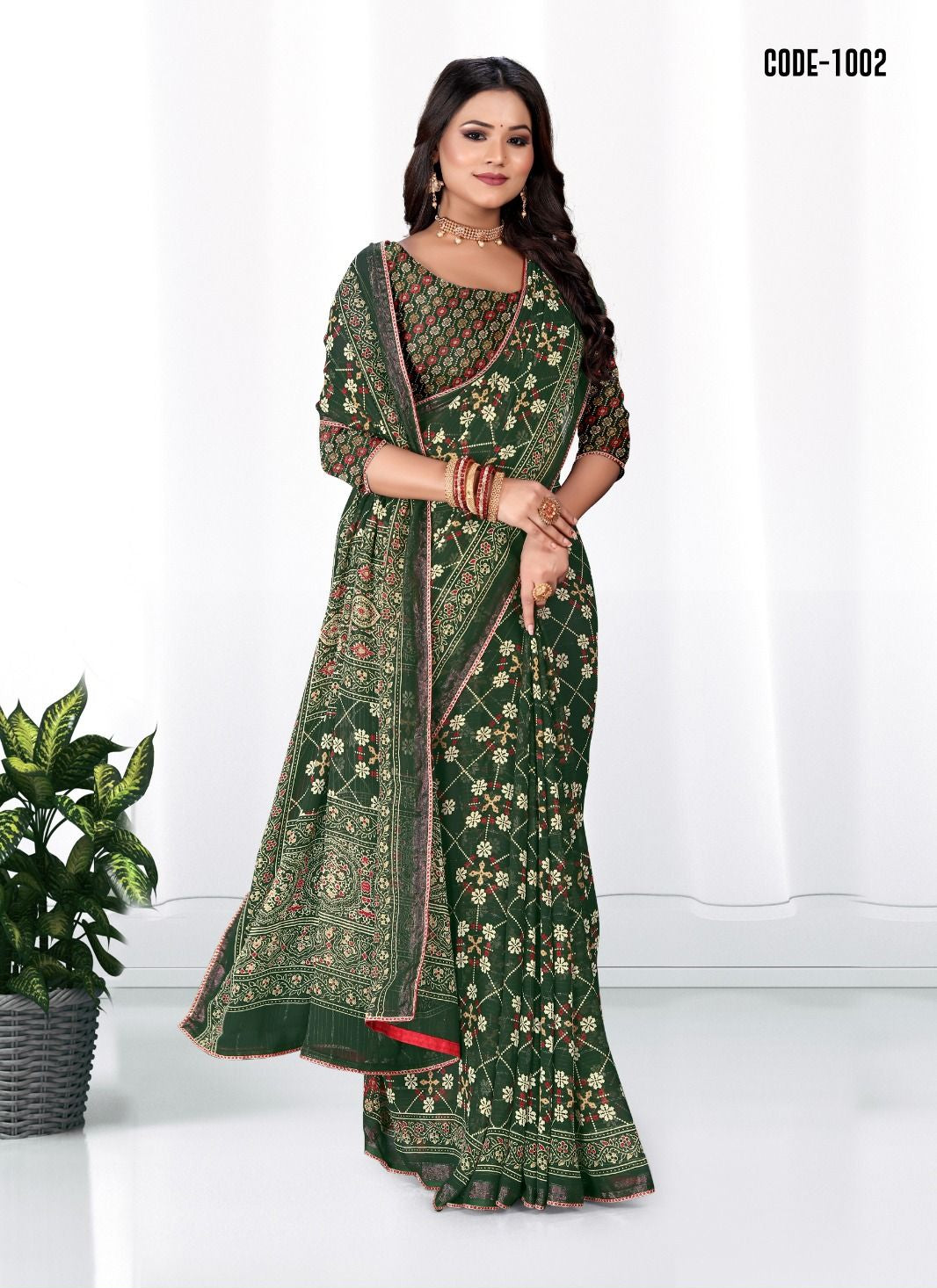 Green color Georgette Woven Zari border saree with blouse for women - 13842
