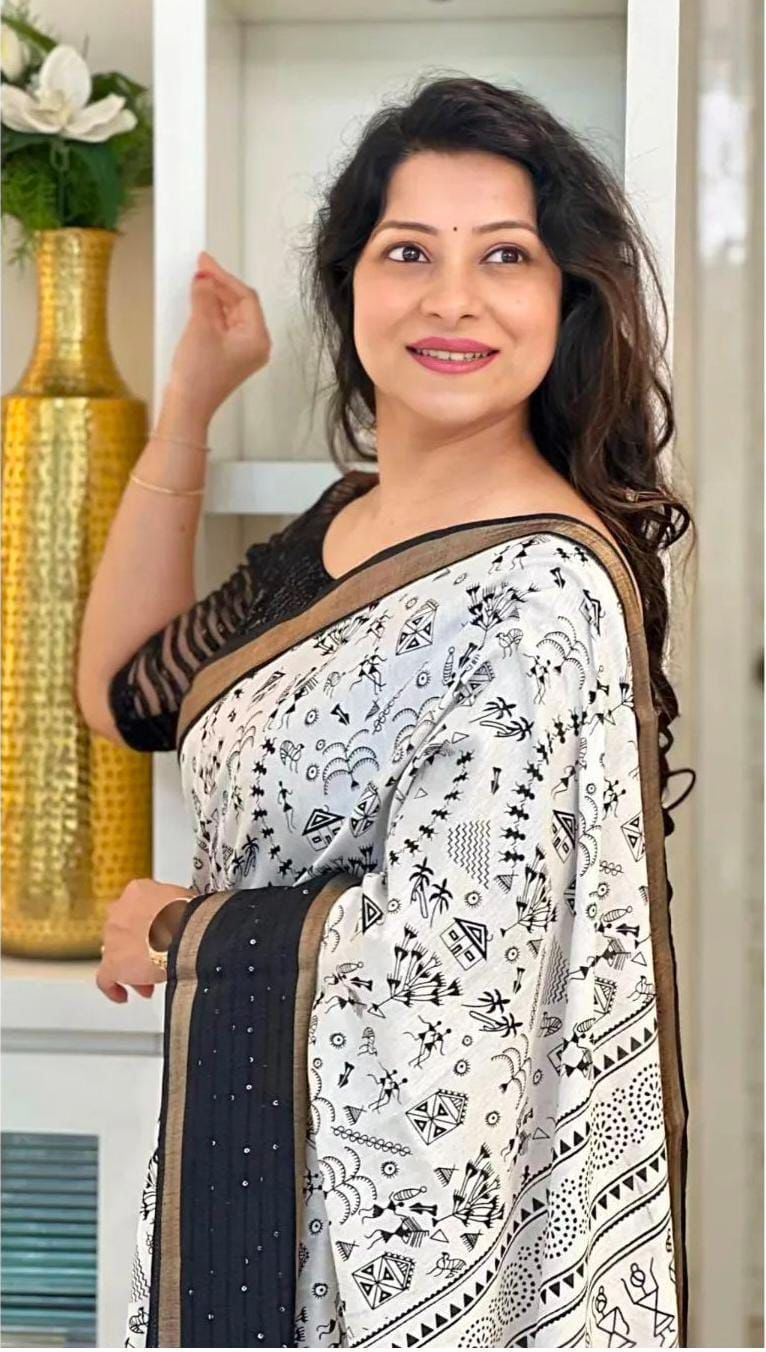 White soft cotton woven border kalamkari Print saree