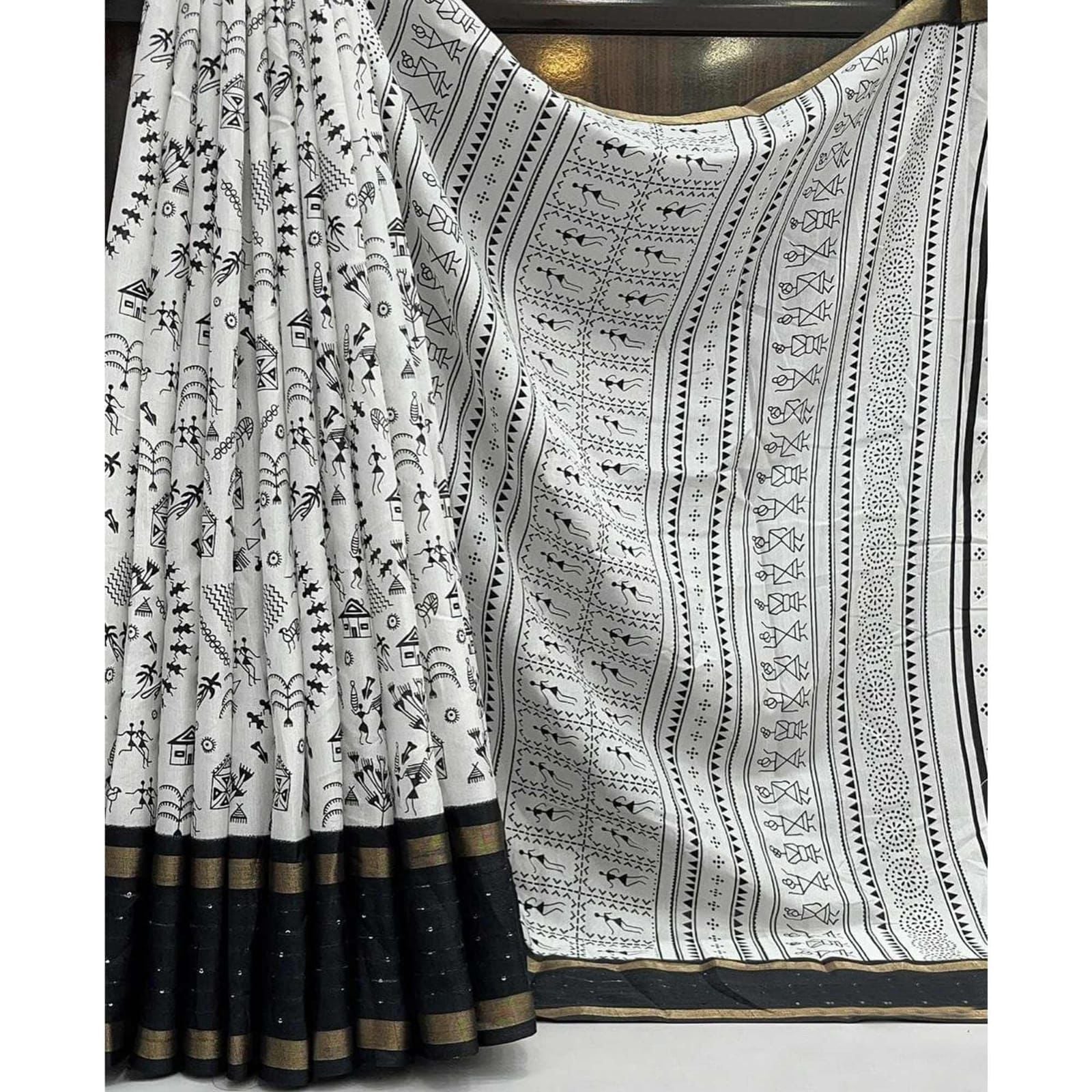 White soft cotton woven border kalamkari Print saree