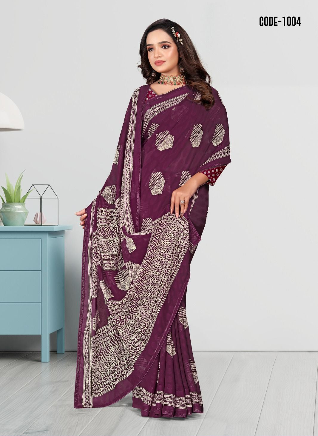 Purple color Woven Jacquard Butta Georgette saree with blouse for women - 13970