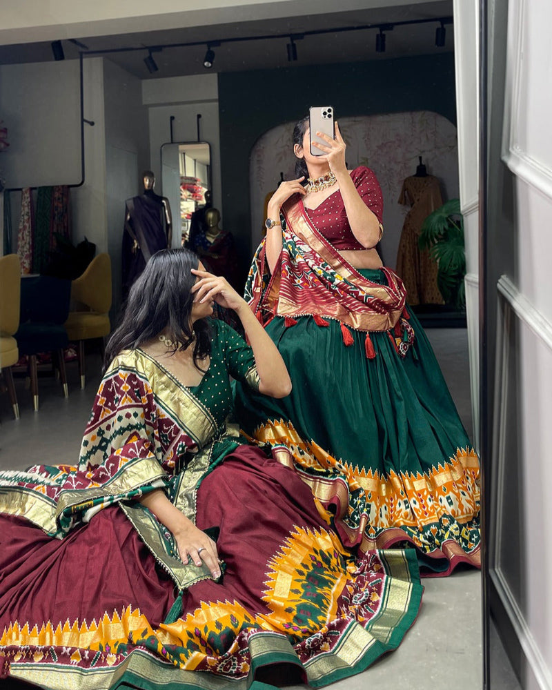 Tussar Silk Patola Print Lehenga Choli Set For Women