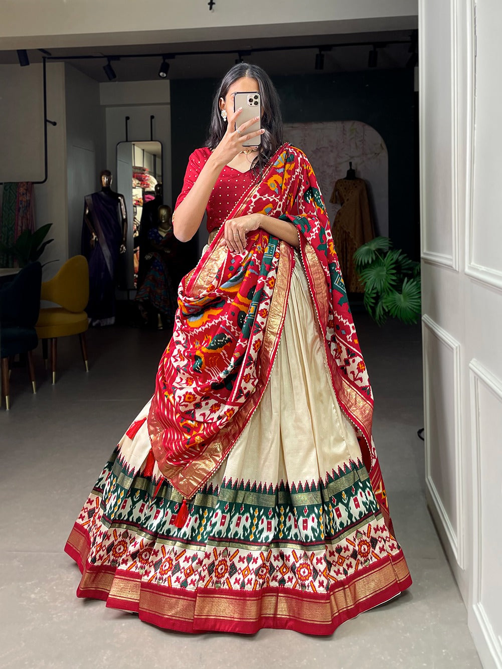Woman wearing a colorful traditional outfit in a room chaniya choli for wedding,
cotton chaniya choli for navratri,
rajasthani chaniya choli,
chaniya choli song download,
surat chaniya choli wholesale market,
simple chaniya choli for navratri,
gujrati chaniya choli