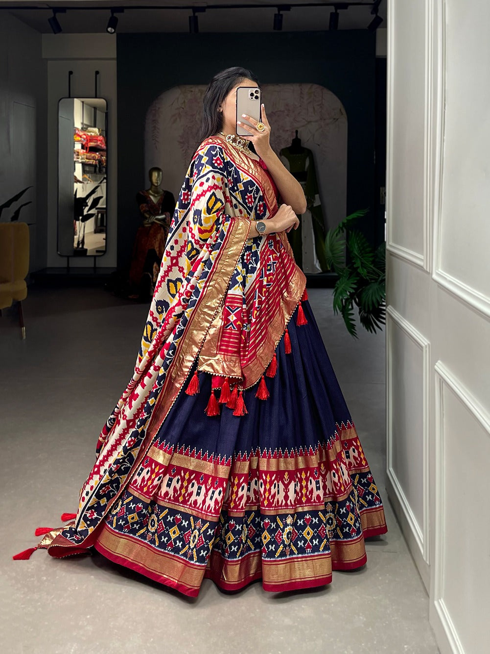 Tussar Silk Patola Print Lehenga Choli Set for Women | Ghagra Choli for Girls