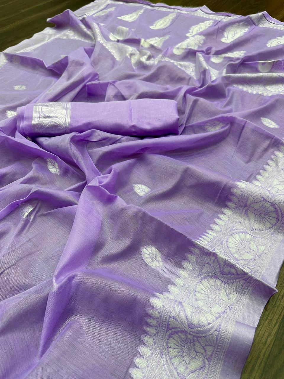 Lavender soft Linen cotton woven saree