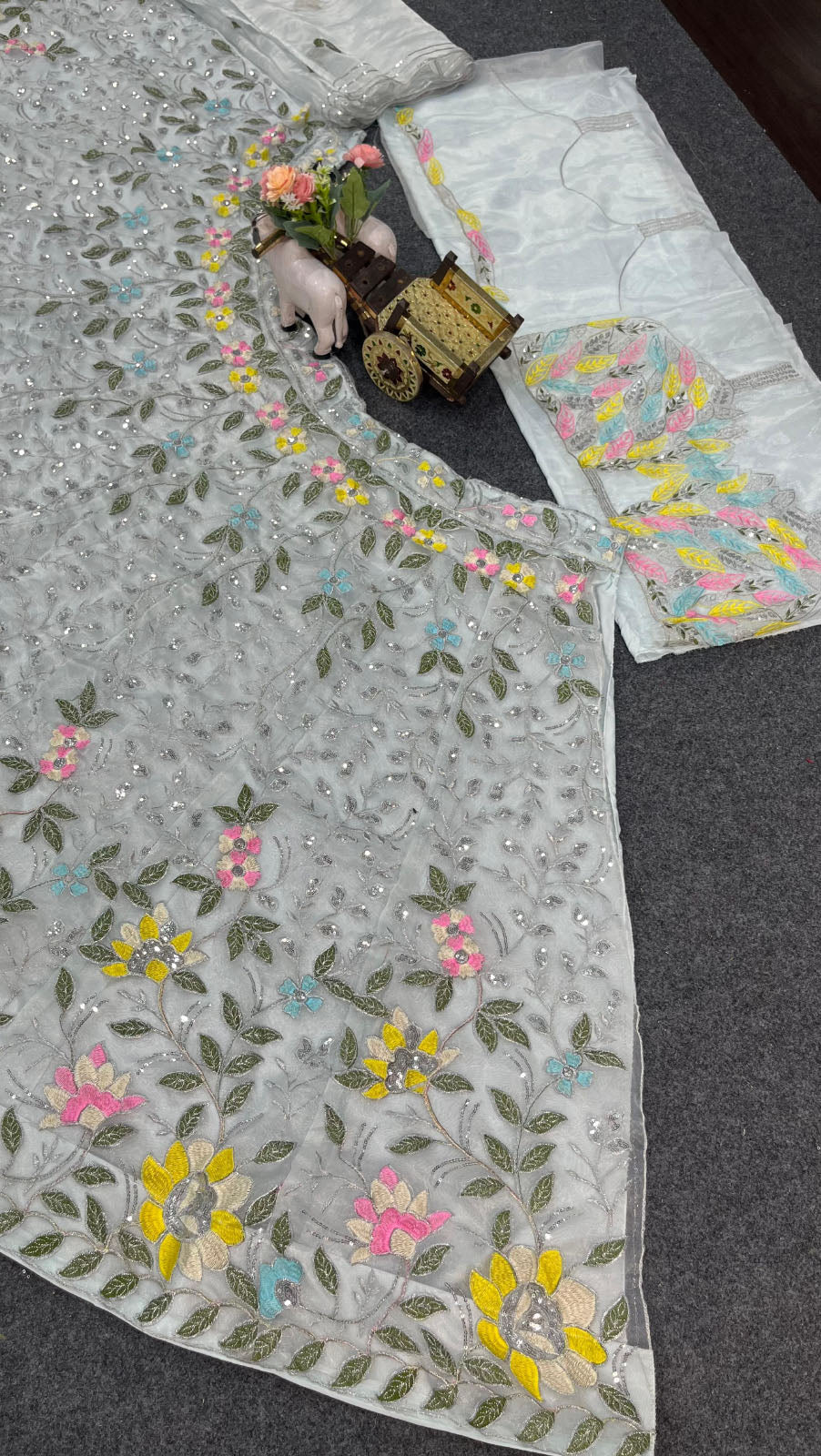 Elegant embroidered silk lehenga choli for women & girls. Semi-stitched lehenga with dupatta, perfect for weddings, engagements & special events.