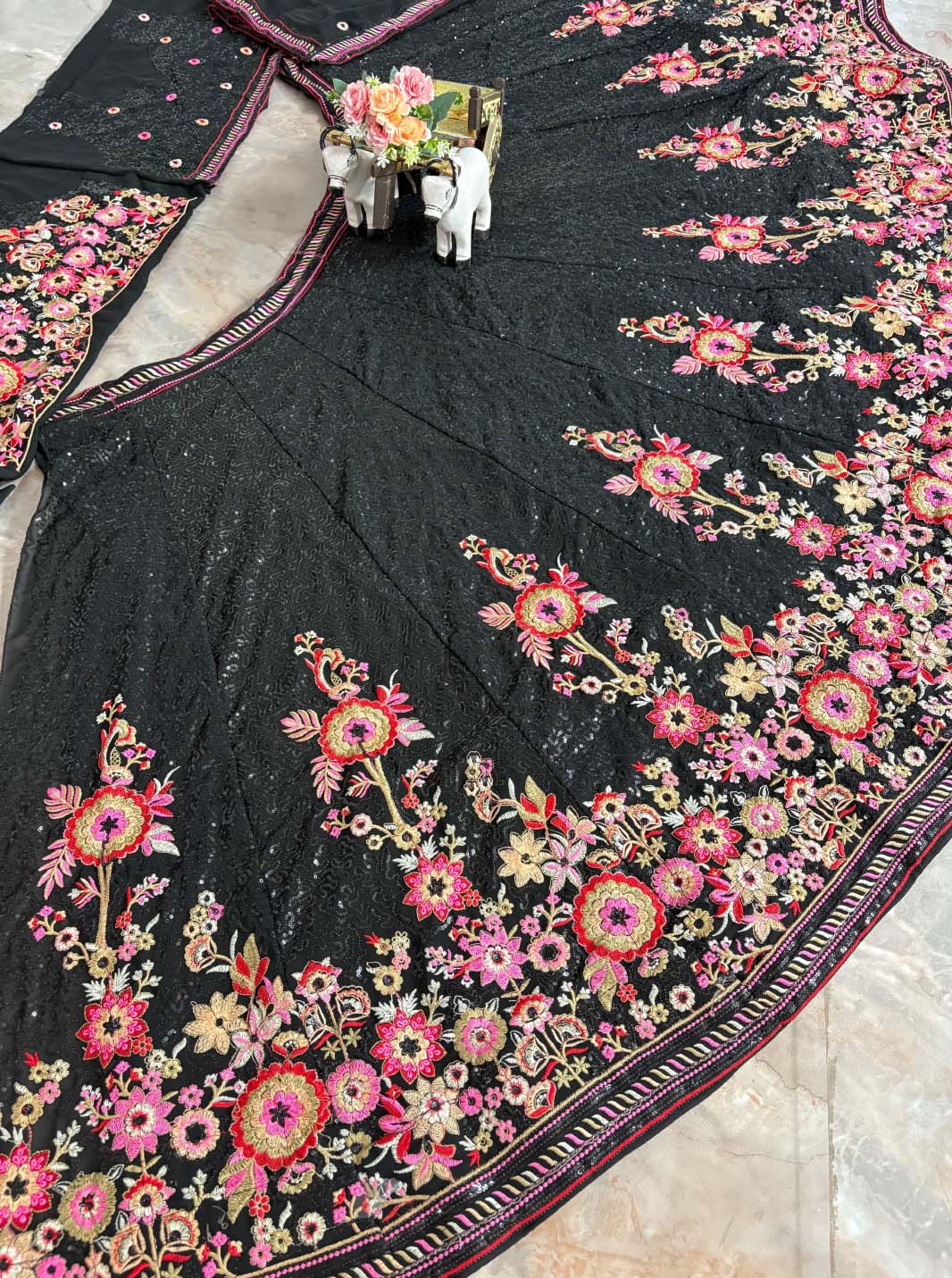 Premium georgette lehenga choli with sequins embroidery. Ideal wedding lehenga dress for women & girls with dupatta at the best price.