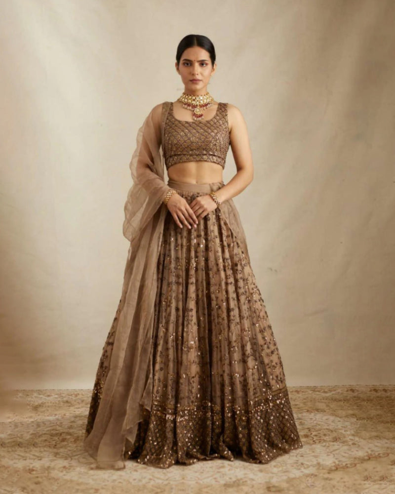 Bridal Semi-stitched Lehenga Choli – Net Fabric with Jari Embroidery Lehenga