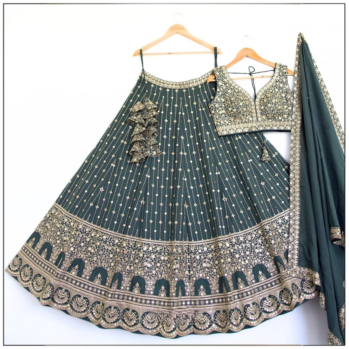 Light Green Faux Georgette Choli with Detailed Jari Thread and Sequins Embroidery