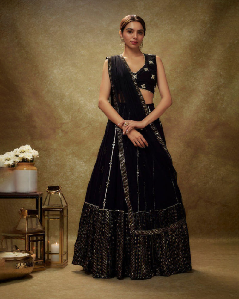 Wedding Lehenga Choli for Women in Black Color with Sequin Work