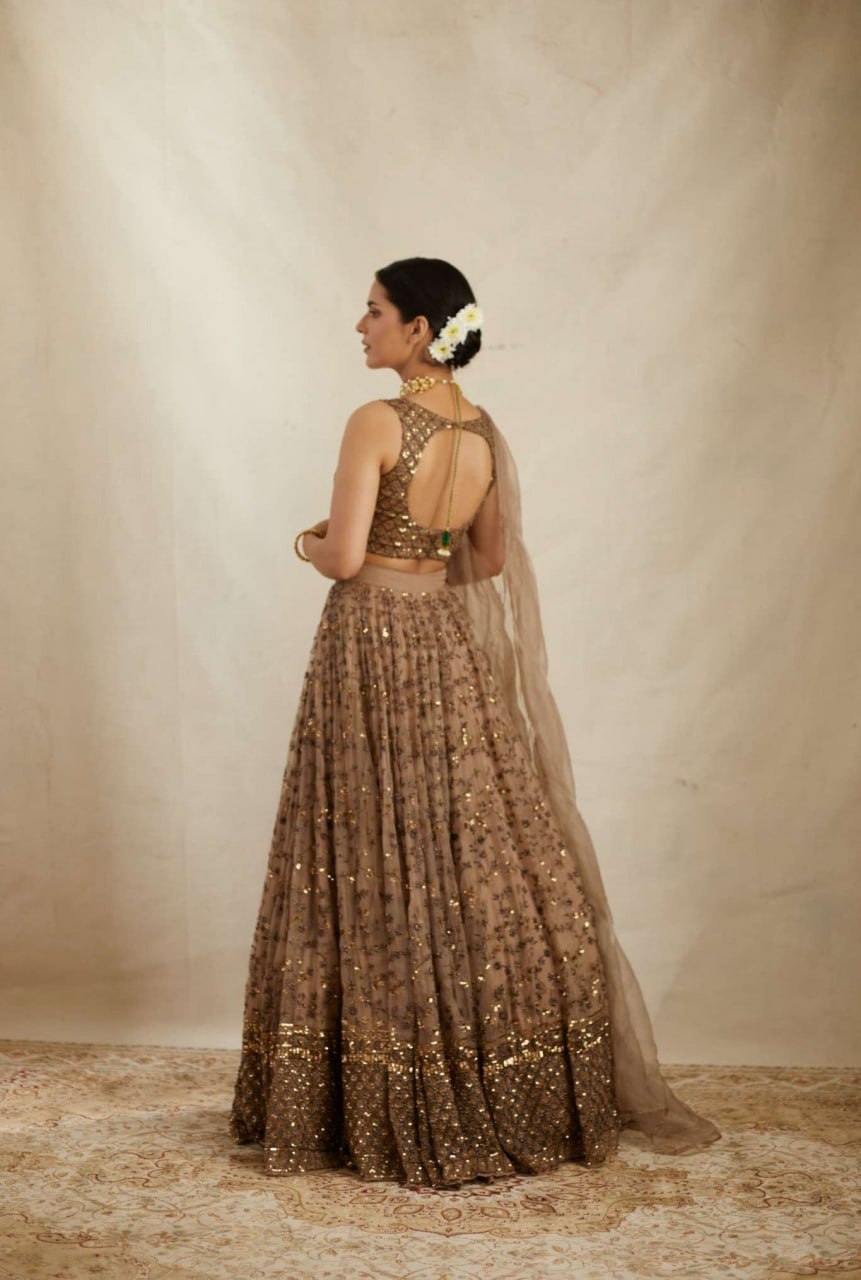 Stylish coffee color lehenga choli set for weddings | Designer Wedding Lehenga Choli with Full Set