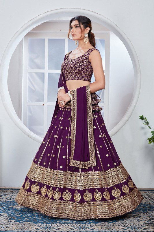 Purple Embroidered Choli of lehenga with Thread and Sequence Work, Perfect for Weddings