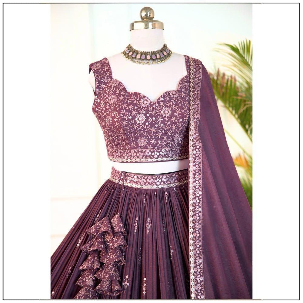 Unstitched Rose Brown Georgette Choli Top with Intricate Sequins and Thread Work for Women