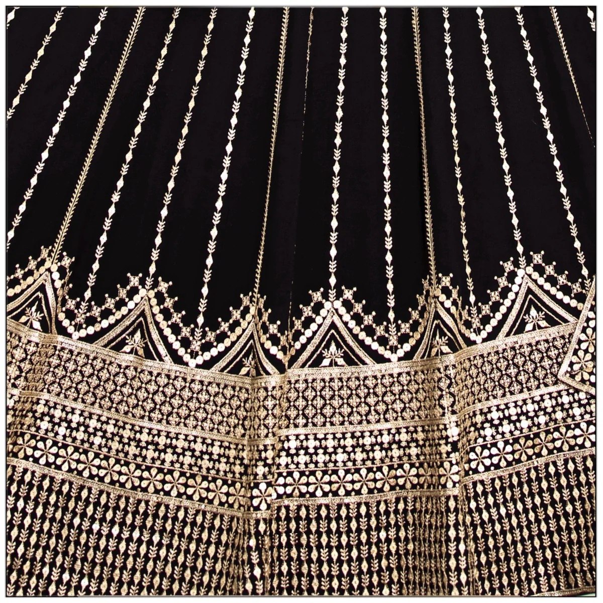 Black Faux Georgette Dupatta with Lace Border and Jari Embroidery lehenga for women