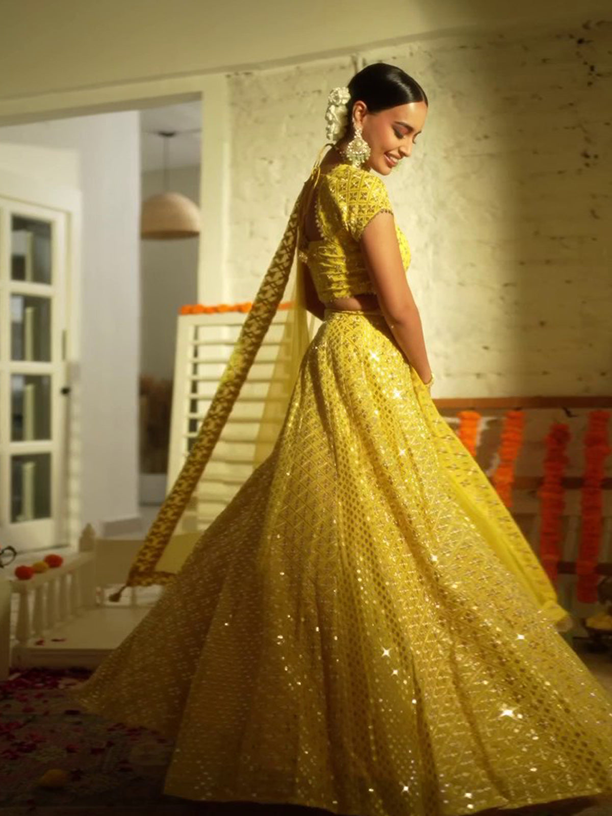 FEALDEAL women lehenga choli features rich 9MM sequin zari embroidery, 42-inch waist, 3m flair, customizable blouse and a fully stitched dupatta.