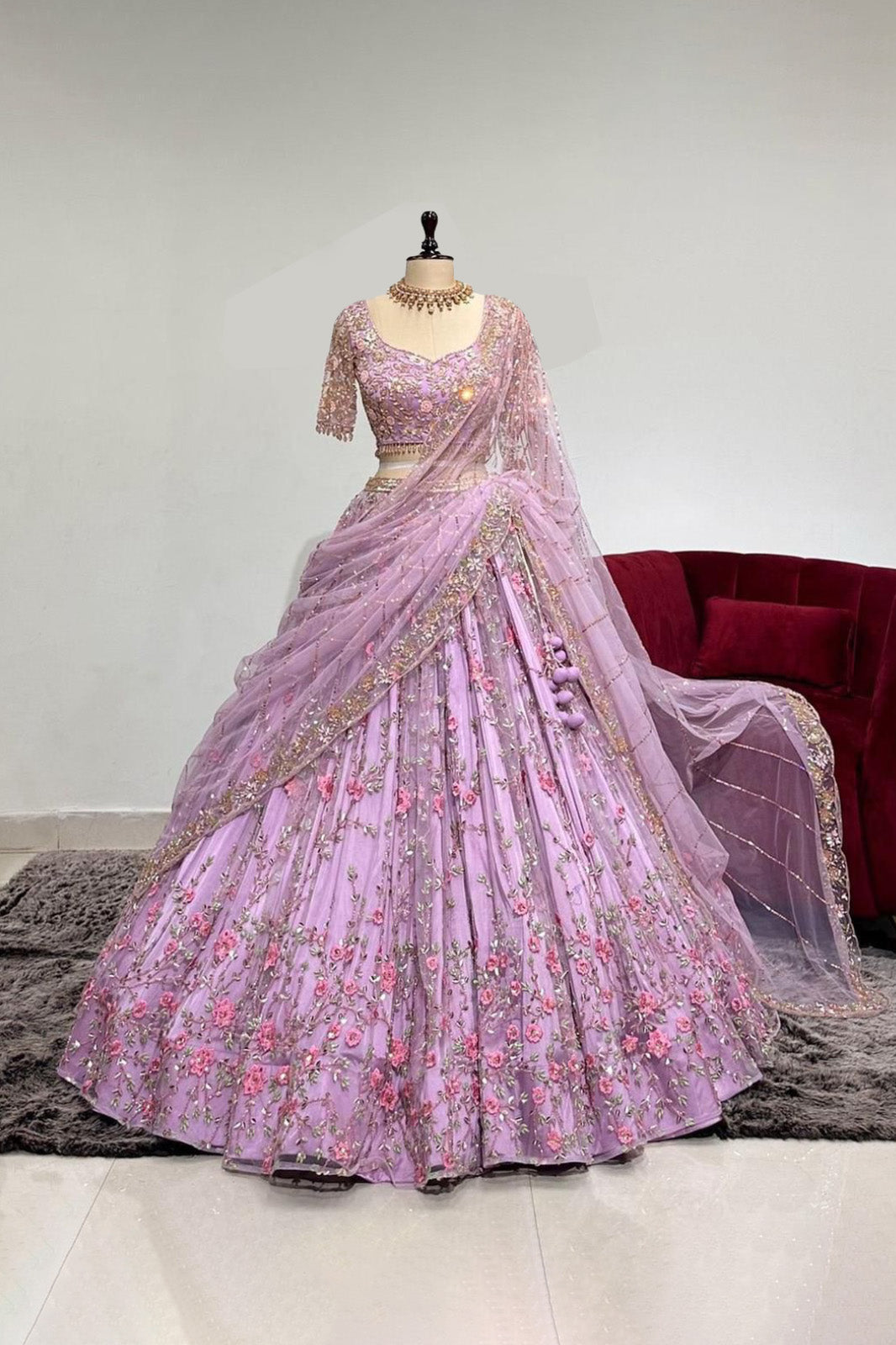 Discover premium soft net lehenga design with 4-meter flair & cancan. Wedding lehenga choli for women & girls at the best lehenga price.