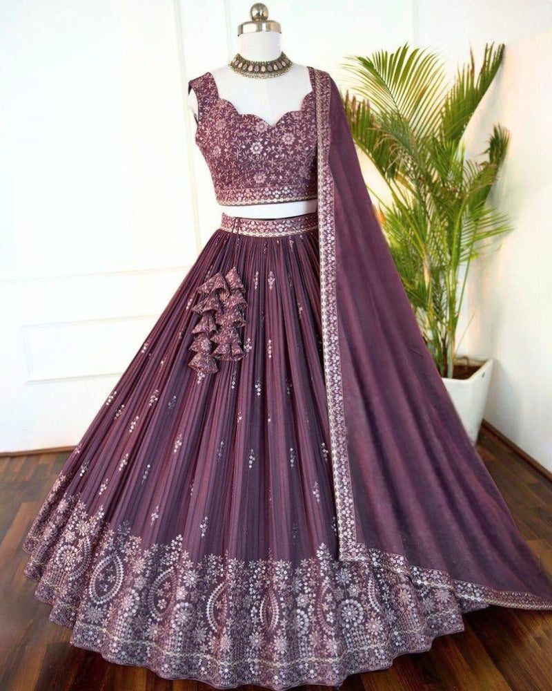 Rose Brown Georgette Sequins Embroidery Lehenga Choli for Women – Wedding and Festive Wear