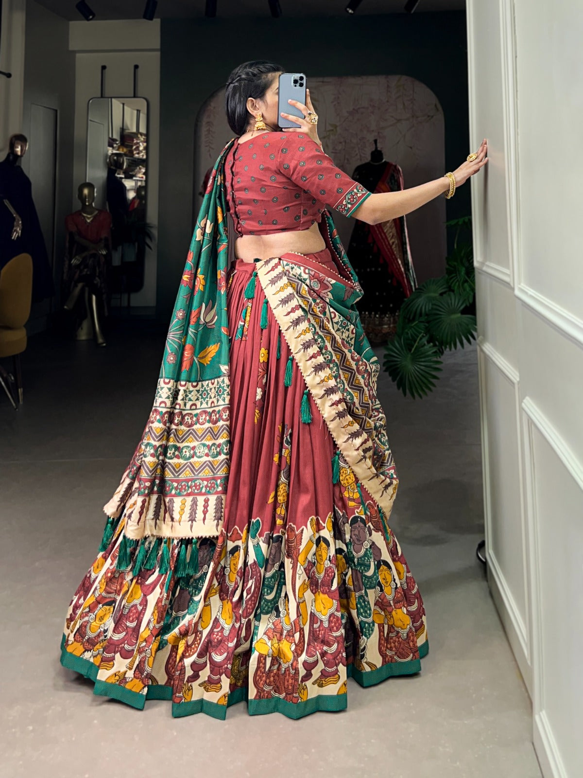 KalamKari Print Tussar Silk (Lehengas) Chaniya Choli